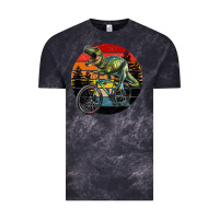 Cloud Black t rex dinosaur riding bicycle with retro forest sunset Vintage Tee - RanaPortraitStore
