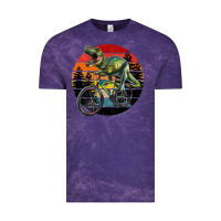 Cloud Purple t rex dinosaur riding bicycle with retro forest sunset Vintage Tee - RanaPortraitStore