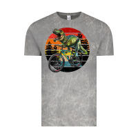 Cloud Rock t rex dinosaur riding bicycle with retro forest sunset Vintage Tee - RanaPortraitStore