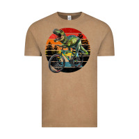 Vintage Coffee t rex dinosaur riding bicycle with retro forest sunset Vintage Tee - RanaPortraitStore