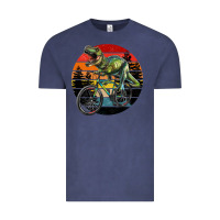 Vintage Denim t rex dinosaur riding bicycle with retro forest sunset Vintage Tee - RanaPortraitStore
