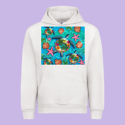 Turtle Summer Seashells Starfish Seaweed Urban Hoodie Designed By Artiststas