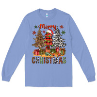 Colony Blue Merry Christmas with western trees Long Sleeve Tee - NancyCooperArtShop