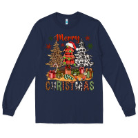 Navy Merry Christmas with western trees Long Sleeve Tee - NancyCooperArtShop