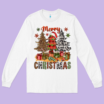 Merry Christmas With Western Trees Long Sleeve Tee Designed By Nancycooperartshop