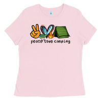 Bubblegum Pink peace love camping Ladies Tee - NancyCooperArtShop