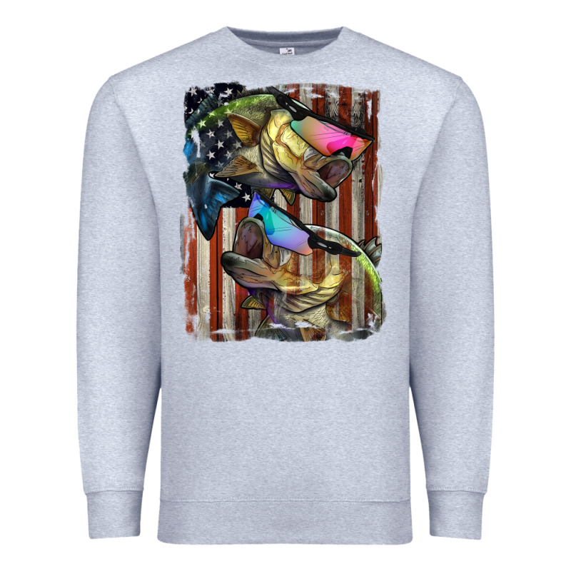 American Flag With Bass Fish Premium Sweatshirt by LillyAllenDesigns | Teevron
