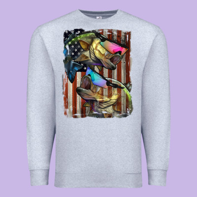 American Flag With Bass Fish Premium Sweatshirt Designed By Lillyallendesigns