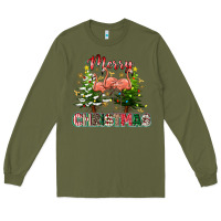 Army Green Merry Christmas flamingo Long Sleeve Tee - texasbilliewilder