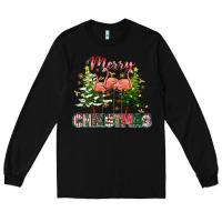 Black Merry Christmas flamingo Long Sleeve Tee - texasbilliewilder