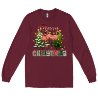 Burgundy Merry Christmas flamingo Long Sleeve Tee - texasbilliewilder