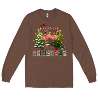 Chestnut Merry Christmas flamingo Long Sleeve Tee - texasbilliewilder