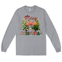 Heather Grey Merry Christmas flamingo Long Sleeve Tee - texasbilliewilder