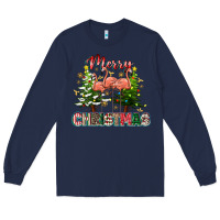 Navy Merry Christmas flamingo Long Sleeve Tee - texasbilliewilder
