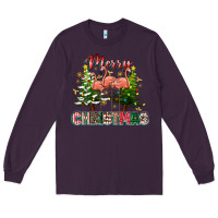 Plum Merry Christmas flamingo Long Sleeve Tee - texasbilliewilder