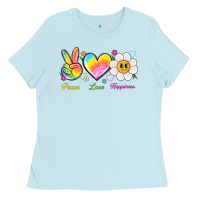Baby Blue peace love happiness Ladies Tee - NancyCooperArtShop