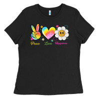 Black peace love happiness Ladies Tee - NancyCooperArtShop