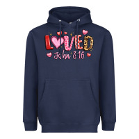 Navy loved john 3 16 Heavyweight Hoodie - LillyAllenDesigns