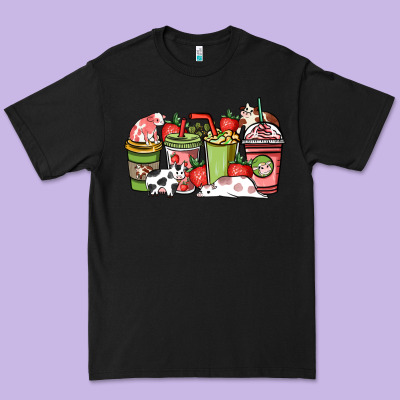 Cow And Strawberry Coffee Cups Premium Tee Designed By Nancycooperartshop