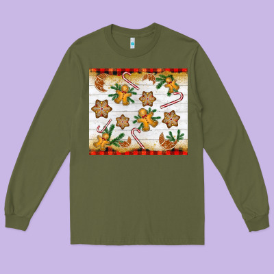 Christmas Gingerbread Cookies And Candy Cane Long Sleeve Tee Designed By Nancycooperartshop