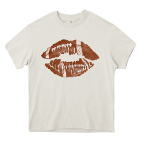 Cream football lips Heavy Core Tee - AdoDesignShop