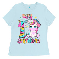 Baby Blue my 1 st birthday with little cute unicorn Ladies Tee - NancyCooperArtShop
