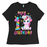 Black my 1 st birthday with little cute unicorn Ladies Tee - NancyCooperArtShop