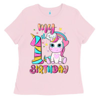 Bubblegum Pink my 1 st birthday with little cute unicorn Ladies Tee - NancyCooperArtShop