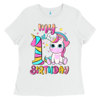 White my 1 st birthday with little cute unicorn Ladies Tee - NancyCooperArtShop