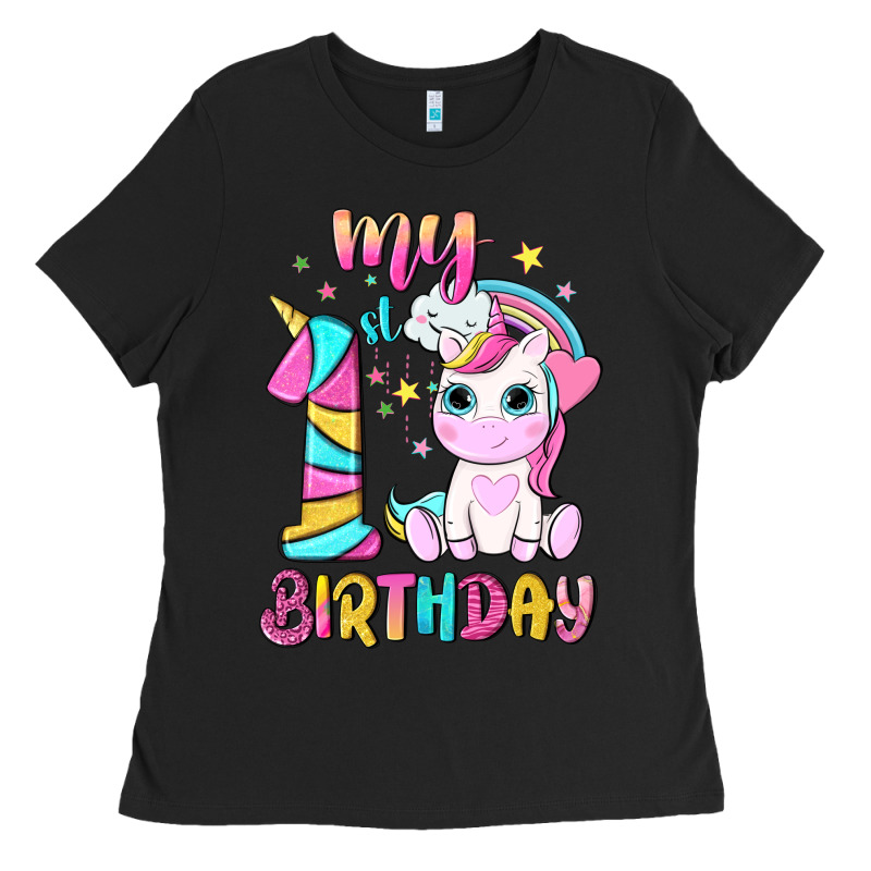 My 1 St Birthday With Little Cute Unicorn Ladies Tee by NancyCooperArtShop | Teevron