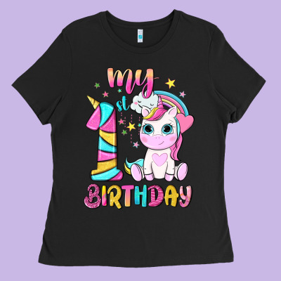 My 1 St Birthday With Little Cute Unicorn Ladies Tee Designed By Nancycooperartshop