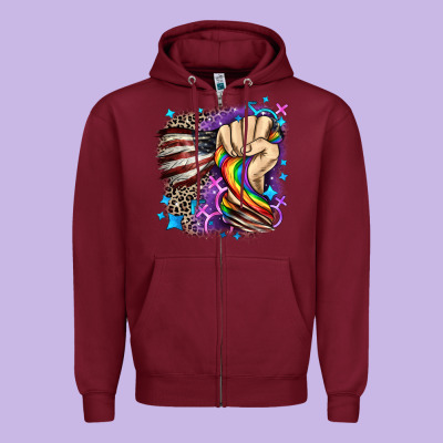 Lgbtq+ And American Flag Zipper Hoodie Designed By Fadigitalartstudio