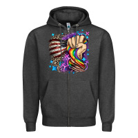Charcoal Heather LGBTQ+ and American flag Zipper Hoodie - FaDigitalArtStudio