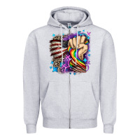 Heather Grey LGBTQ+ and American flag Zipper Hoodie - FaDigitalArtStudio