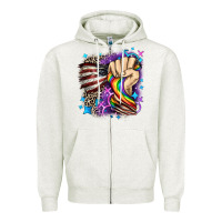 Oatmeal Heather LGBTQ+ and American flag Zipper Hoodie - FaDigitalArtStudio