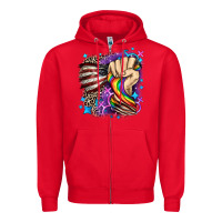 Red LGBTQ+ and American flag Zipper Hoodie - FaDigitalArtStudio