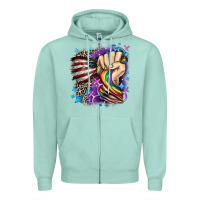 Seafoam LGBTQ+ and American flag Zipper Hoodie - FaDigitalArtStudio