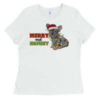 White merry and bright french bulldog Ladies Tee - RanaPortraitStore