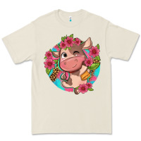 Bone cute cow pink flowers and leopard pattern Premium Tee - NancyCooperArtShop