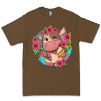 Cacao cute cow pink flowers and leopard pattern Premium Tee - NancyCooperArtShop