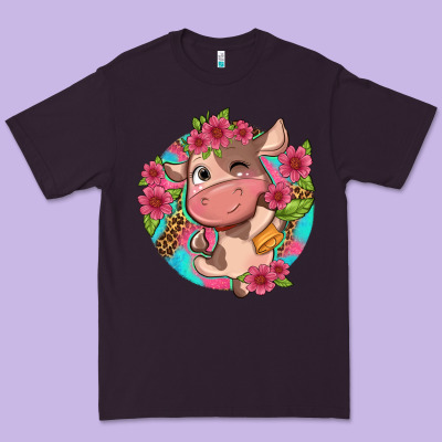 Cute Cow Pink Flowers And Leopard Pattern Premium Tee Designed By Nancycooperartshop