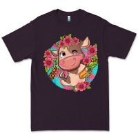 Plum cute cow pink flowers and leopard pattern Premium Tee - NancyCooperArtShop