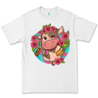 White cute cow pink flowers and leopard pattern Premium Tee - NancyCooperArtShop