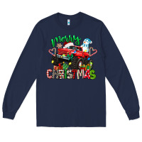 Navy merry christmas monster truck Long Sleeve Tee - texasbilliewilder