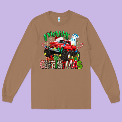 Merry Christmas Monster Truck Long Sleeve Tee Designed By Texasbilliewilder