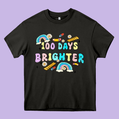 100 Days Brighter Heavy Core Tee Designed By Maliassmallbusiness