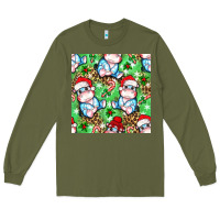 Army Green Christmas cute hippo sitting Long Sleeve Tee - NancyCooperArtShop