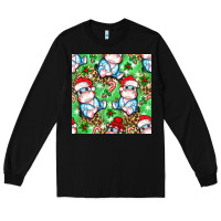 Black Christmas cute hippo sitting Long Sleeve Tee - NancyCooperArtShop