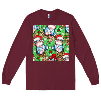Burgundy Christmas cute hippo sitting Long Sleeve Tee - NancyCooperArtShop