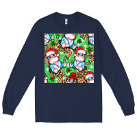 Navy Christmas cute hippo sitting Long Sleeve Tee - NancyCooperArtShop